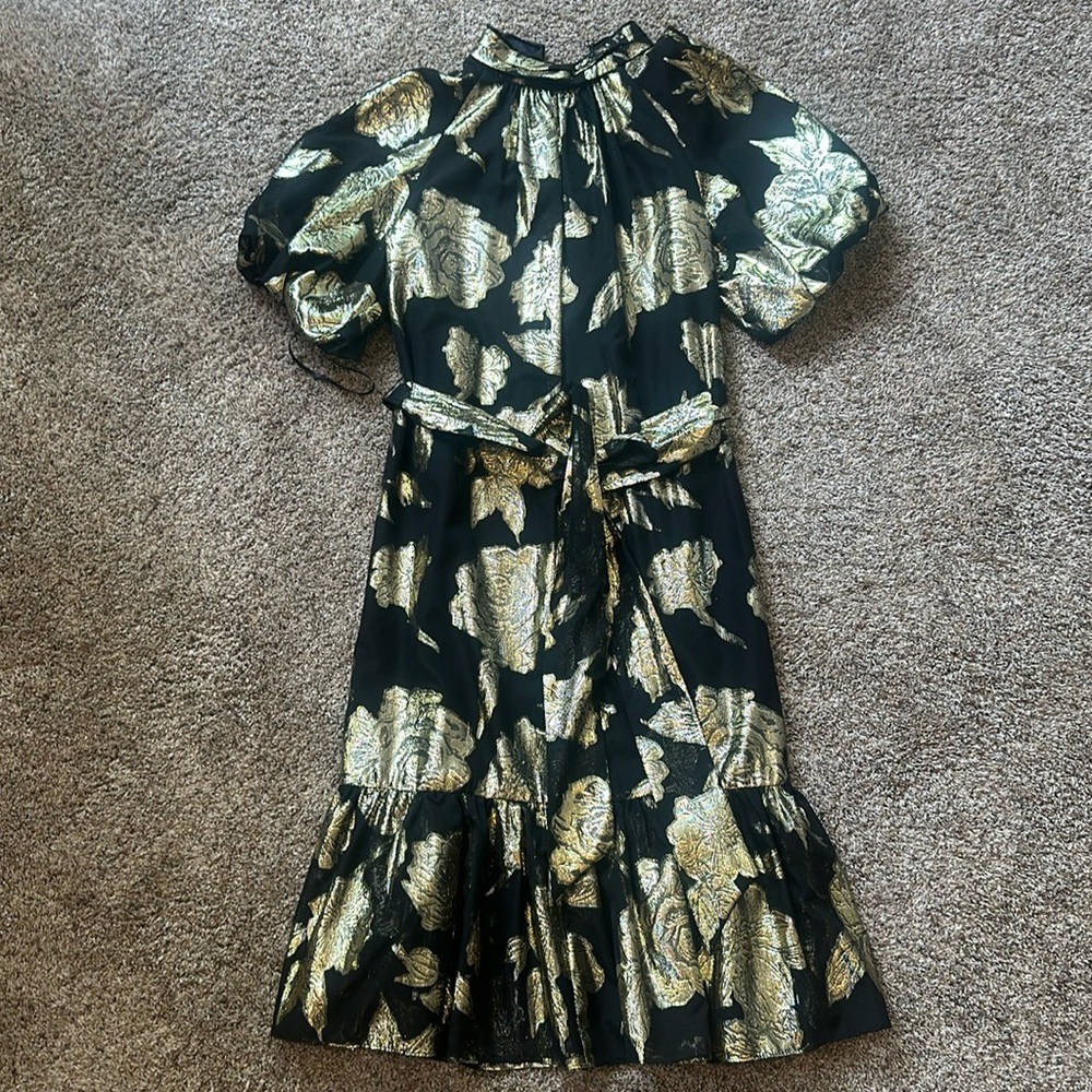 Alex Marie Black Dress with Gold Floral Brocade Midi